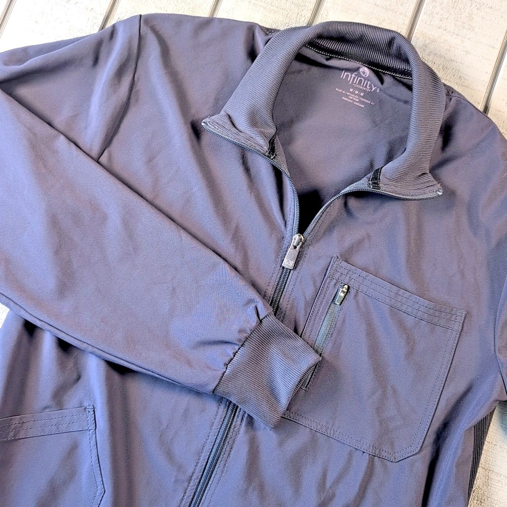 Cherokee Infinity Scrubs Jacket Men's Size Medium Gray CK305A Zip Front - Nurse